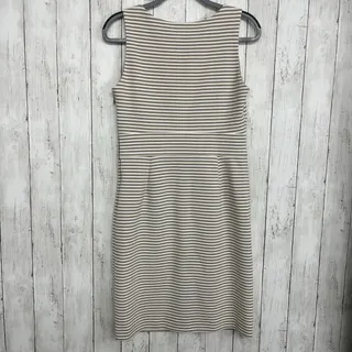 Photo of Banana Republic Brown White Striped Midi Dress 10 Sheath Career Workwear Chic
