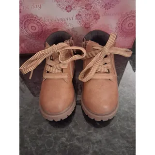 Photo of Carter's Brown Kids Bootie US 7 Lace-Up Side Zipper Faux Leather Ankle