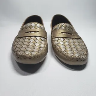 Photo of Robert Zur Sz 7.5 M Woven Leather Loafer Moccasins Silver /Gold Metallic Driving