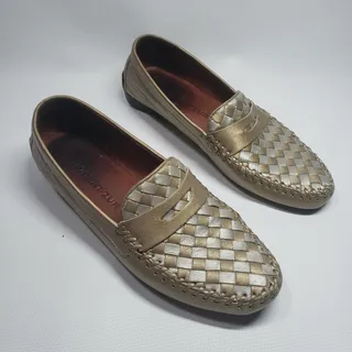 Photo of Robert Zur Sz 7.5 M Woven Leather Loafer Moccasins Silver /Gold Metallic Driving