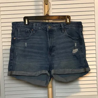 Photo of Old Navy High Rise OG Straight Distressed Denim Shorts Cuffed 16