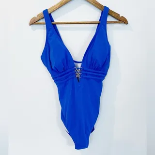 Photo of NEW Gottex Royal Blue One-Piece Swimsuit with Decorative Rings Size 10