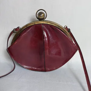 Photo of Vintage Italian Leather Fan Purse Whimsigoth Dark Academia Orb Kiss Lock Bag