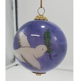 Photo of VTG Pier 1 Li Bien Peace Dove Glass Ornament Hand Painted, Silk Box, EUC