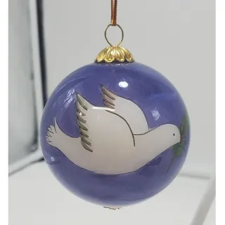 Photo of VTG Pier 1 Li Bien Peace Dove Glass Ornament Hand Painted, Silk Box, EUC