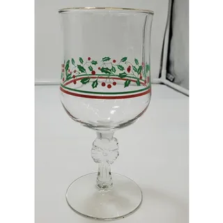 Photo of Vintage Arby's Wine Glass/Goblet Christmas Holly Berry Bows on Stem (Qty 4)