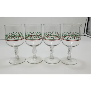 Photo of Vintage Arby's Wine Glass/Goblet Christmas Holly Berry Bows on Stem (Qty 4)