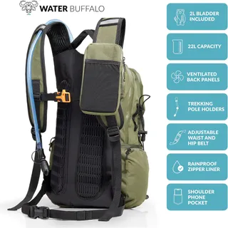 Photo of Water Buffalo Sherpa 22L Hiking Hydration Backpack, 2L Bladder Hiking Backpack w