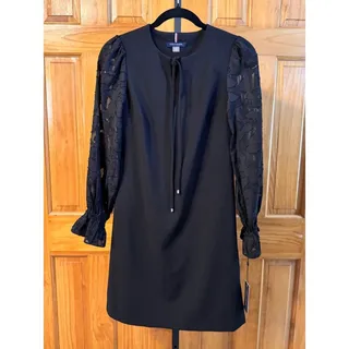 Photo of Tommy Hilfiger Black Sheath Dress w/ Sheer Textured Puff Sleeves Size 2 NWT