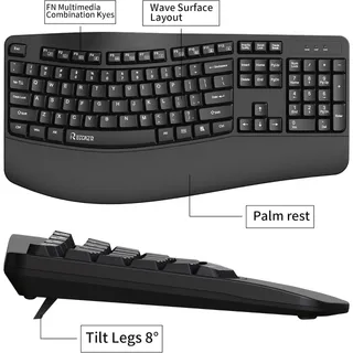 Photo of RECCAZR Ergonomic Keyboard, Wired Computer USB Keyboard with Wrist Rest,Black