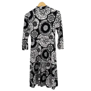 Photo of White House Black Market Dress Size 4 Black White Medallion Faux Wrap Midi