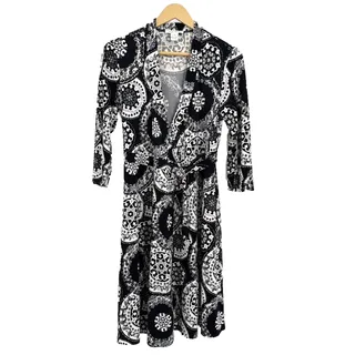 Photo of White House Black Market Dress Size 4 Black White Medallion Faux Wrap Midi