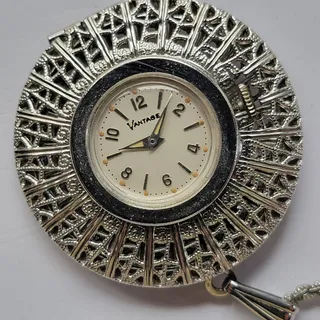 Photo of Vintage Vantage Womens Watch 24mm Silver Case Cream Dial Filigree Silver Chain