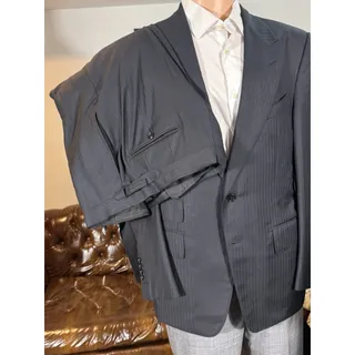 Photo of Tom Ford Herringbone Navy Blue Wool Suit Windsor Peak Lapel 52R 42R 35x31 Pants