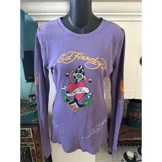 Photo of VINTAGE Y2K ED HARDY LAVENDER PURPLE FITTED THERMAL TUNIC/MINIDRESS/TEE M