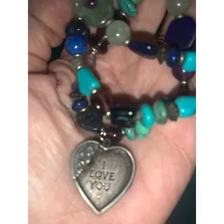 Photo of VINTAGE MULTI GEMSTONE TURQUOISE FETISH HEART CHOKER NECKLACE 