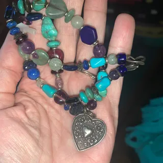 Photo of VINTAGE MULTI GEMSTONE TURQUOISE FETISH HEART CHOKER NECKLACE 