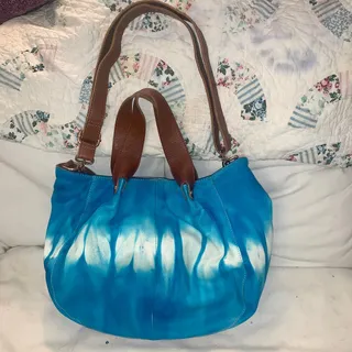 Photo of NEW LARGE SOFT TIE DYE LEATHER SHOULDER CROSSBODY BAG TOTE TURQUOISE