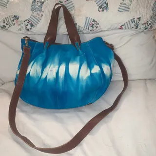Photo of NEW LARGE SOFT TIE DYE LEATHER SHOULDER CROSSBODY BAG TOTE TURQUOISE