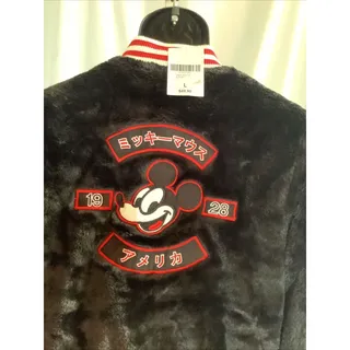 Photo of NWT Disney x Forever 21 Mickey Mouse Faux Fur Varsity Jacket Womens L Black Red