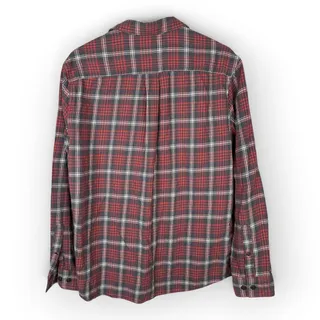 Photo of Alesbury Mens M Red Grey Plaid Flannel Button-Up Shirt Two Pocket Cotton Casual