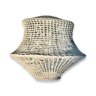 Photo of Vintage 1970s Boho Macrame Pendant Lampshade 18” Woven Swag Light Shade