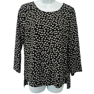 Photo of Maeve Anthropologie Heart Black White Half Sleeve Back Zip 100% Silk Blouse sz S