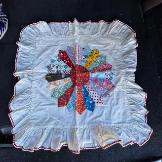Photo of Handmade Dresden plate patchwork pillowcase sham vintage red embroidered