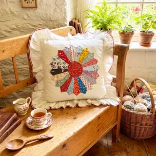 Photo of Handmade Dresden plate patchwork pillowcase sham vintage red embroidered