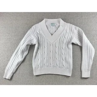 Photo of Vintage Tennis Lady Womens S White Cotton Cable Knit V Neck Sweater Preppy