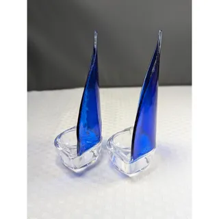 Photo of Set of Two Blue Glass Sail Boat Tea Light Holders