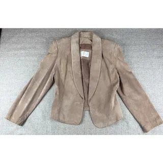 Photo of Valerie Stevens Womens Suede Leather Blazer Taupe Tan Jacket Vintage Small
