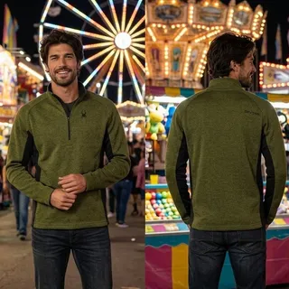 Photo of Spyder Outbound Core Half Zip Sweater Mens Large Green Heathered Jacket 44