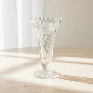 Photo of Vintage Anna Hutte Bleikristall Lead Crystal Etched Rose Vase-Germany-Bud-Floral