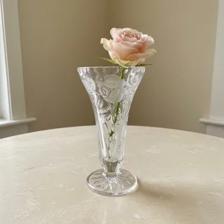 Photo of Vintage Anna Hutte Bleikristall Lead Crystal Etched Rose Vase-Germany-Bud-Floral