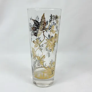 Photo of Vintage MCM William A Meier Gold Birds and Leaves Tall 6.75" Tumblers Glasses