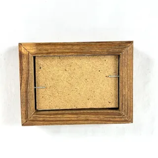 Photo of Vintage Folk Art Miniature Print Amish Man & Woman w/ Chickens Rustic Wood Frame