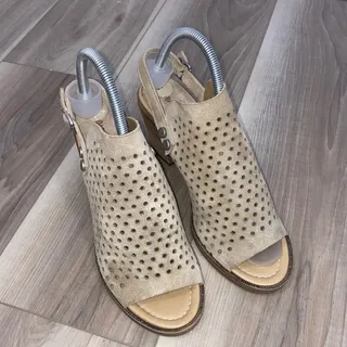 Photo of Barbara Barbieri tan perforated tan open toe heels size 8.5