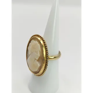 Photo of Vintage Cameo Ring Gold Tone Adjustable Band Carved Profile Statement Ring