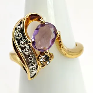 Photo of Vintage HGE Purple Oval Stone Two Tone Swirl Cocktail Ring