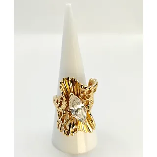 Photo of Vintage Aurora 18K GE Gold Electroplate Marquise Stone Filigree Cocktail Ring