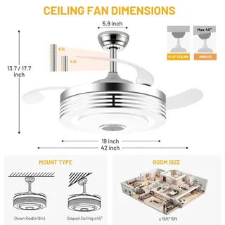 Photo of 42" Modern RGB Ceiling Fan with Lights and Bluetooth Music Speaker