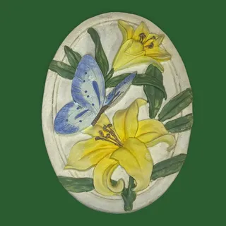 Photo of Vintage 3 Pc Chalkware Butterfly Floral Wall Plaques 3D Flowers Cottage Decor