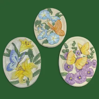 Photo of Vintage 3 Pc Chalkware Butterfly Floral Wall Plaques 3D Flowers Cottage Decor