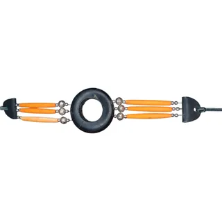 Photo of Multi-Row Choker Necklace with Black Stone Donut Centerpiece and Bone-Style Beads