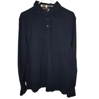 Photo of Barbour Men's Navy Long Sleeve Polo Shirt 100% Cotton Tartan Trim Size XL