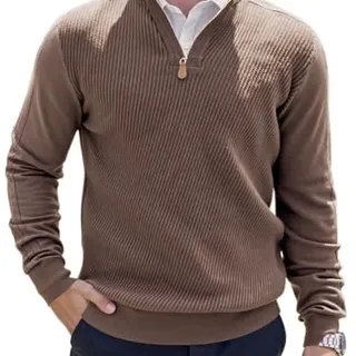 Photo of Quarter Zip Mock Neck Cable Knit Polo Sweaters