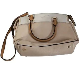 Photo of Calvin Klein Raelynn Pebbled Leather Satchel Bag Beige White Colorblock Purse