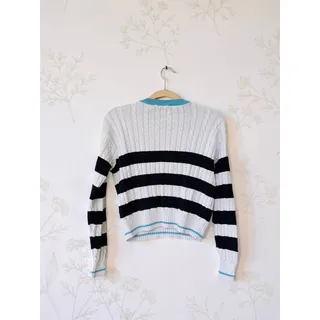 Photo of All in Motion Tennis Sweater Womens Small White Navy Cable Knit Striped Preppy