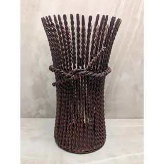 Photo of Vintage Large & Heavy Pillar Candle Holder Rust Color Twisted Metal Wheat Stalk